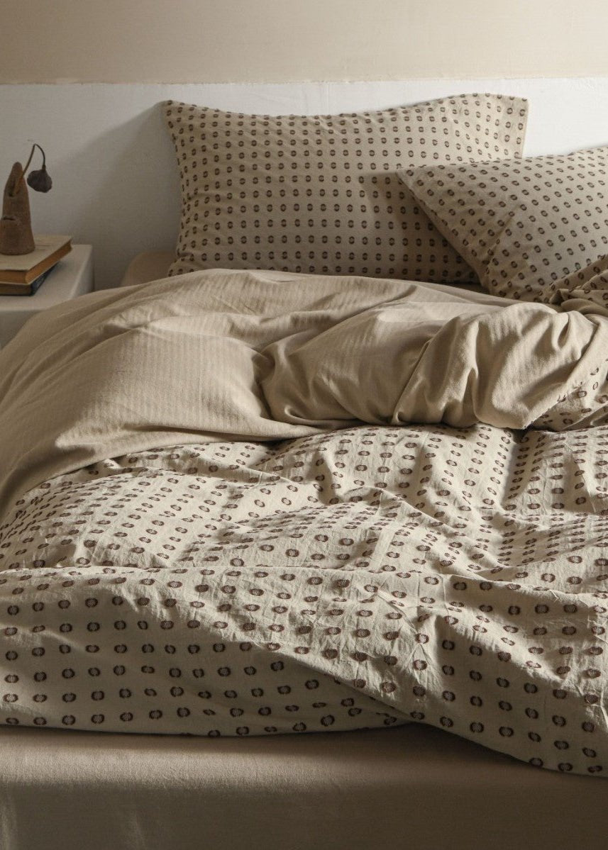 Amberlyn Dotted Cotton Bedding Set - Toffee Pop Beige