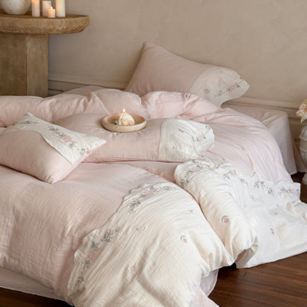 Marigold Embroidered Double Gauze Bedding Set - room scene