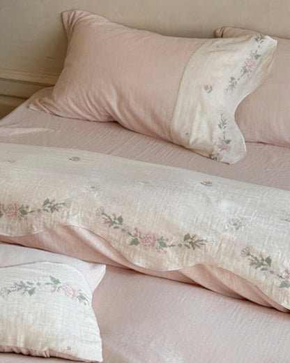 Marigold Embroidered Double Gauze Bedding Set - room scene