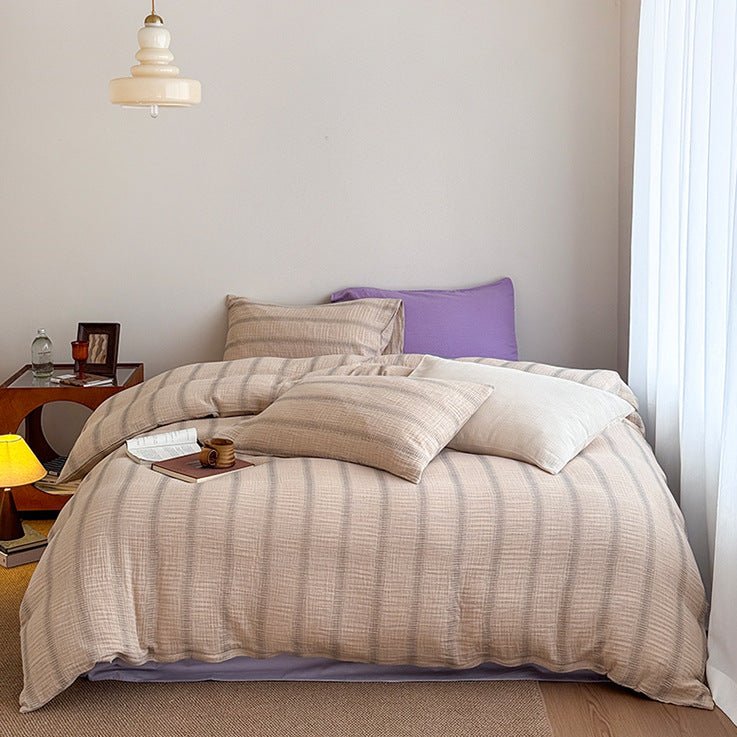 Corbin Striped Washed Cotton Bedding Set - Oat Lilac