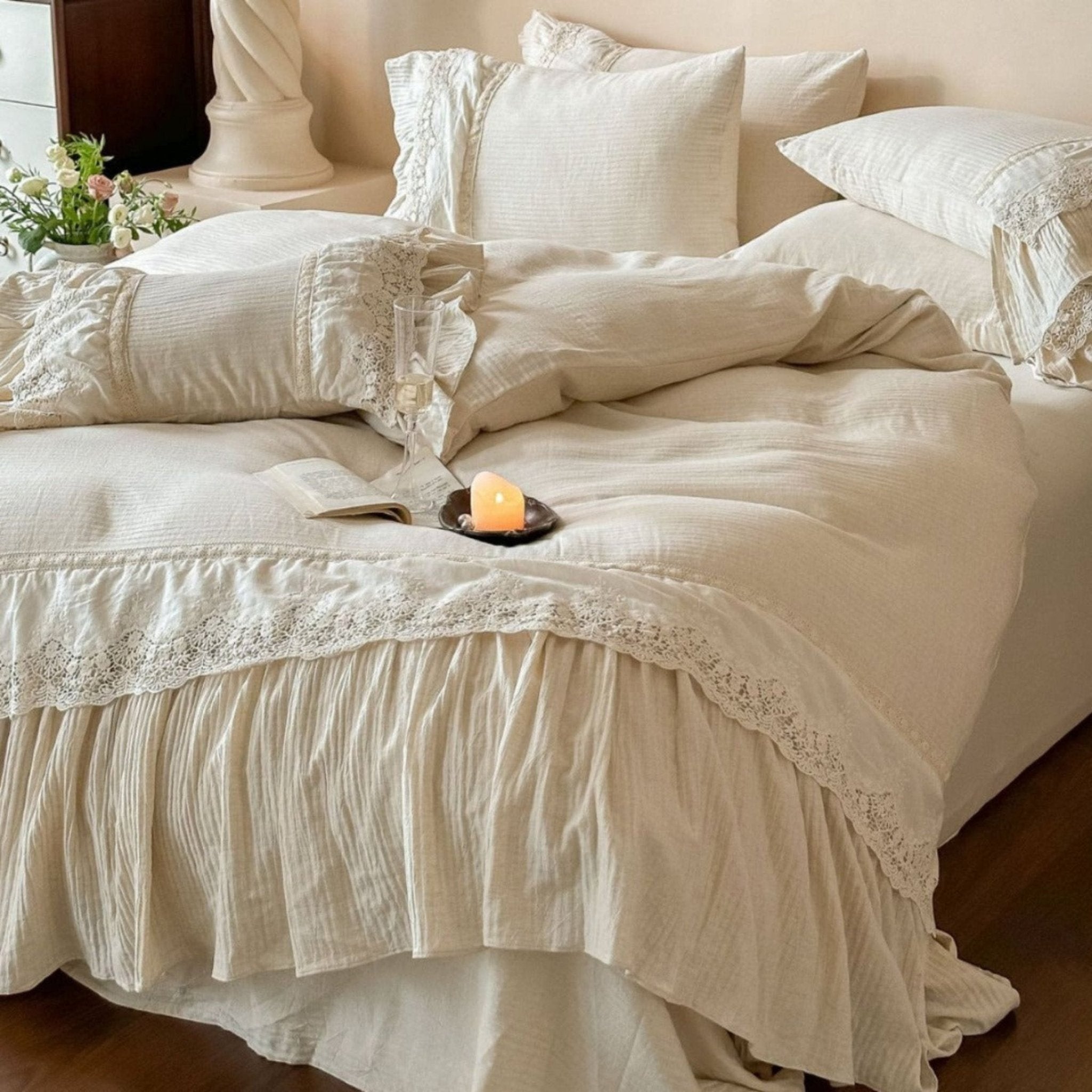 Lissandre Ruffled Gauze Bedding Set - Ivory Gauze