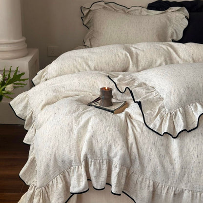 Fenridge Ruffled Double Gauze Bedding Set - Oat Heather