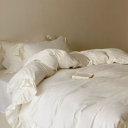 Fenella Ruffle Washed Cotton Bedding Set - Ivory Moonlight