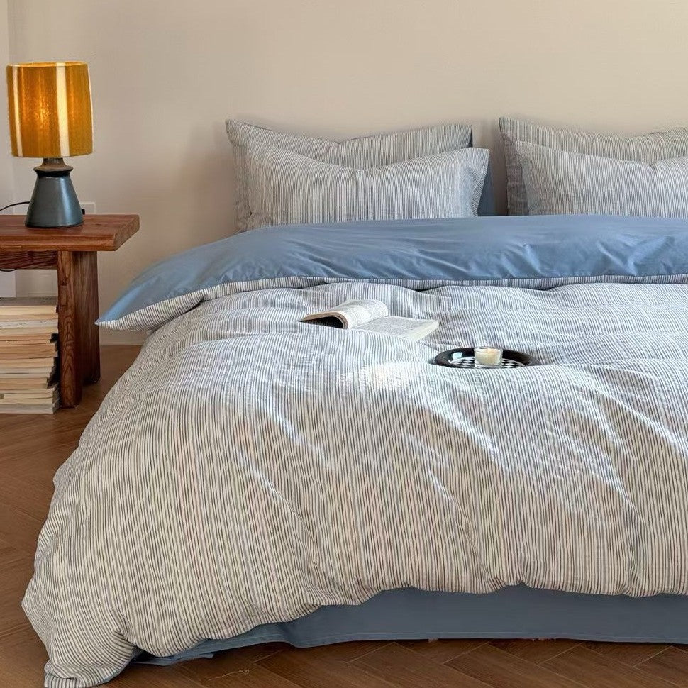 Maribel Striped Washed Cotton Bedding Set - Sky Blue