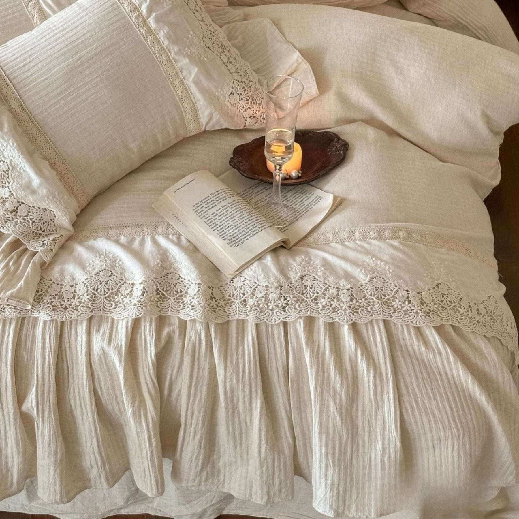 Lissandre Ruffled Gauze Bedding Set - Ivory Gauze