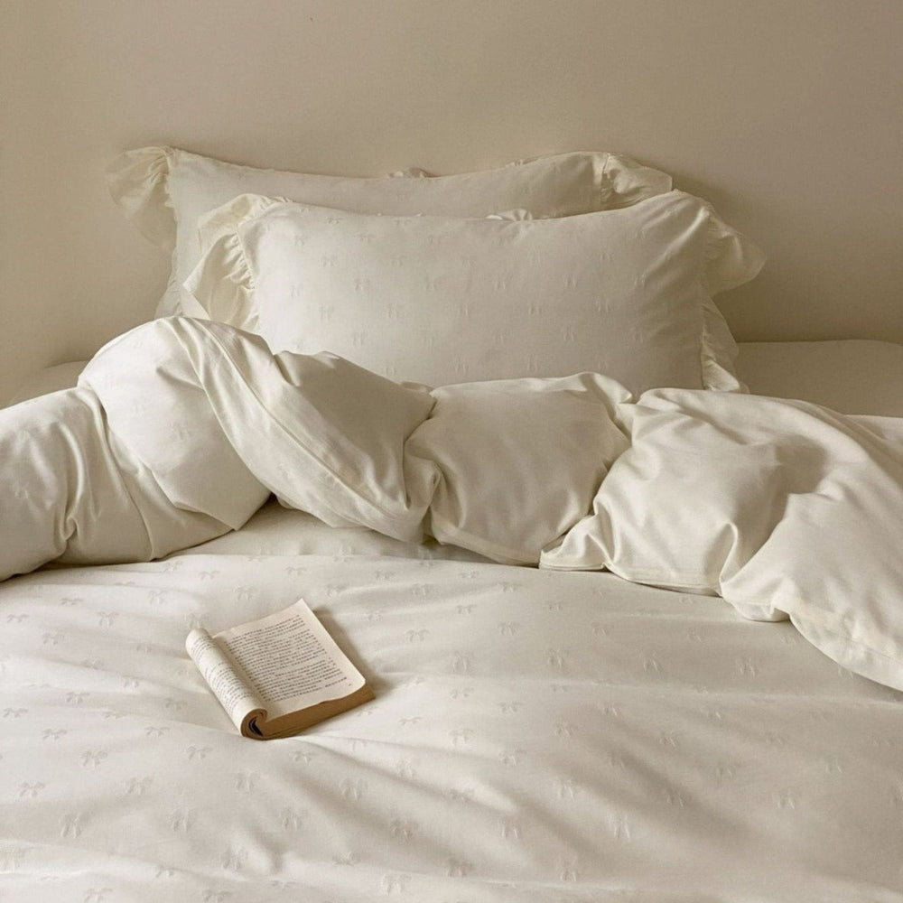 Isolde Ruffle Long-Staple Cotton Bedding Set - Ivory Cream