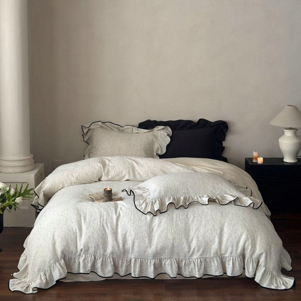 Fenridge Ruffled Double Gauze Bedding Set - Oat Heather