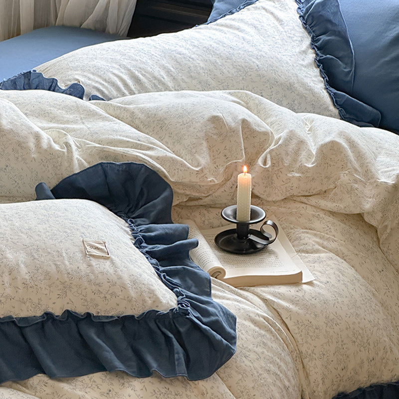 Fleurette Ruffled Double Gauze Bedding Set - Midnight Sky