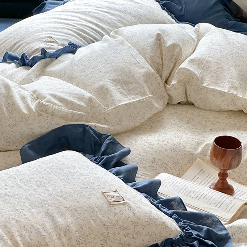 Fleurette Ruffled Double Gauze Bedding Set - Midnight Sky