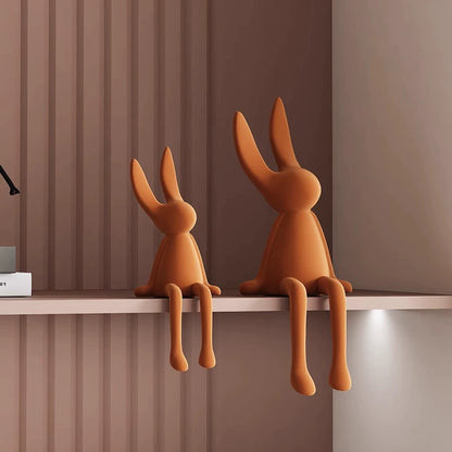Cute Flocked Resin Long-Eared Rabbit Shelf Figurine