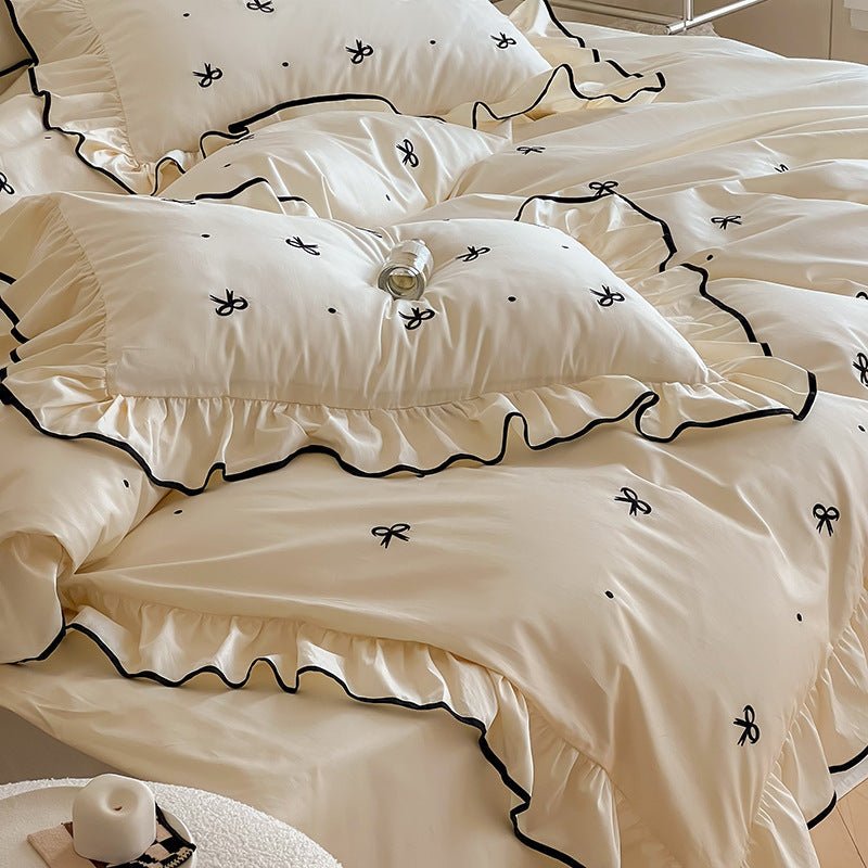 Perrine Ribbon-Embroidered Cotton Bedding Set - Ivory Ribbon
