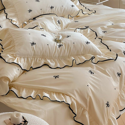 Perrine Ribbon-Embroidered Cotton Bedding Set - Ivory Ribbon
