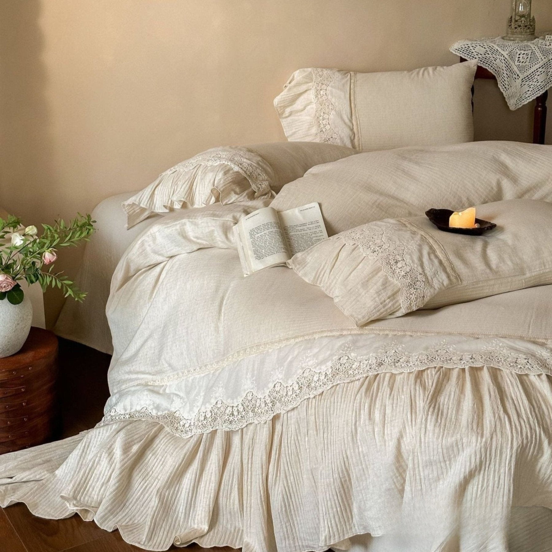 Lissandre Ruffled Gauze Bedding Set - Ivory Gauze