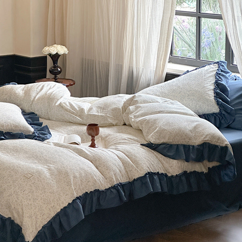 Fleurette Ruffled Double Gauze Bedding Set - Midnight Sky