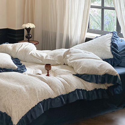 Fleurette Ruffled Double Gauze Bedding Set - Midnight Sky