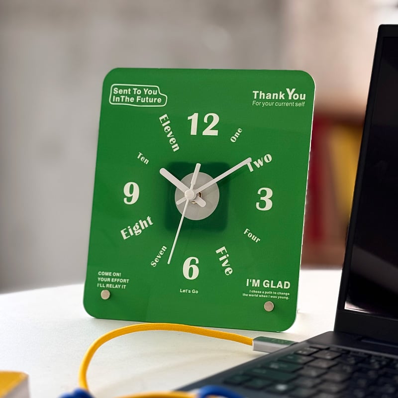 Indie Acrylic Typographic Silent Sweep Table Clock
