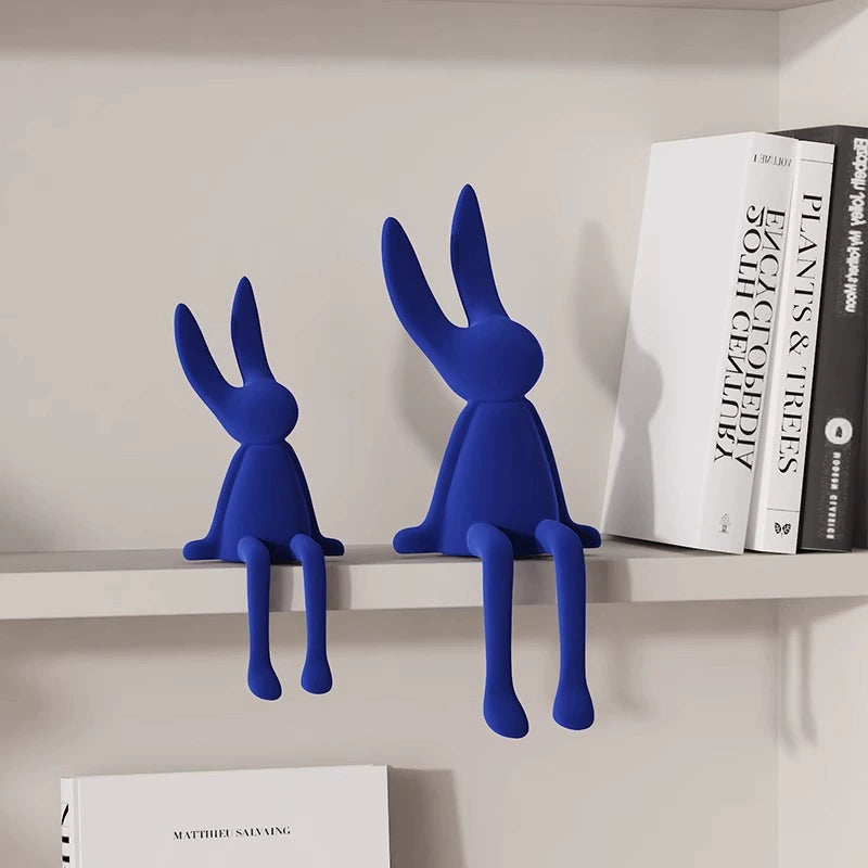 Cute Flocked Resin Long-Eared Rabbit Shelf Figurine