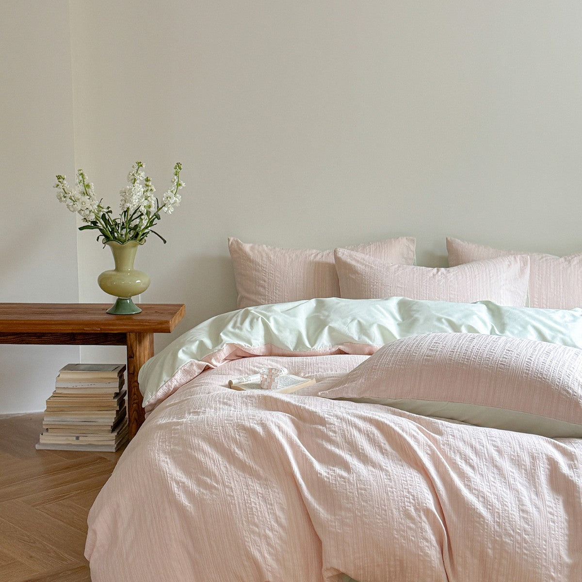 Maribel Striped Washed Cotton Bedding Set - Petal Blush