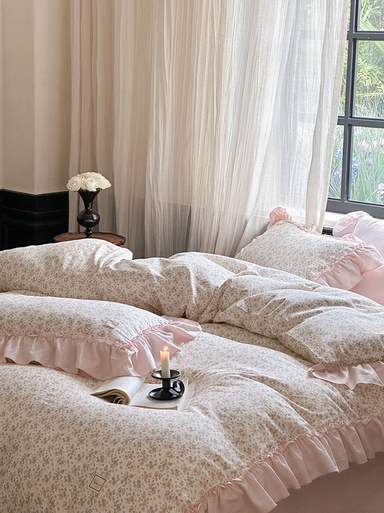 Fleurette Ruffled Double Gauze Bedding Set - Peony Blush