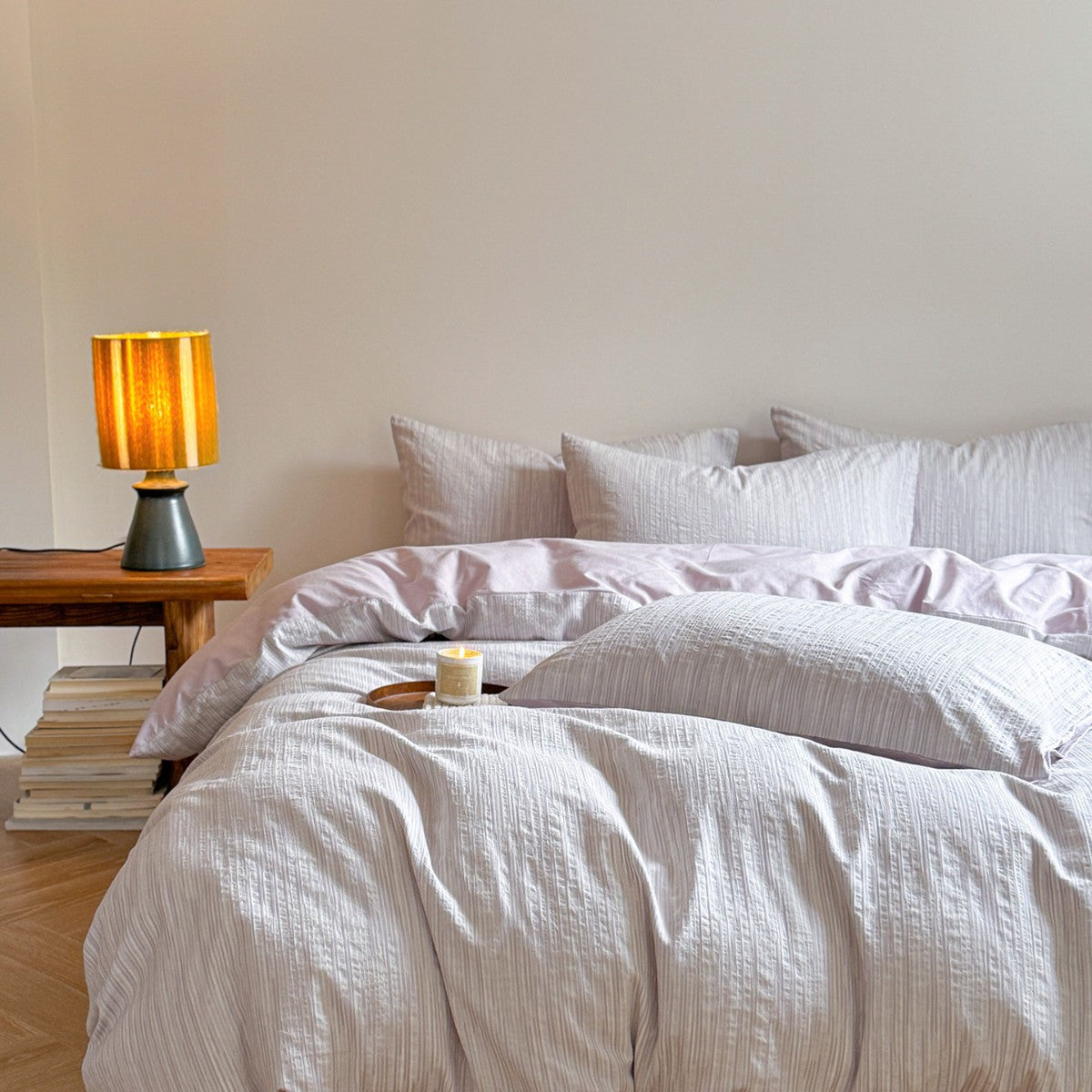 Maribel Striped Washed Cotton Bedding Set - Lilac Mist