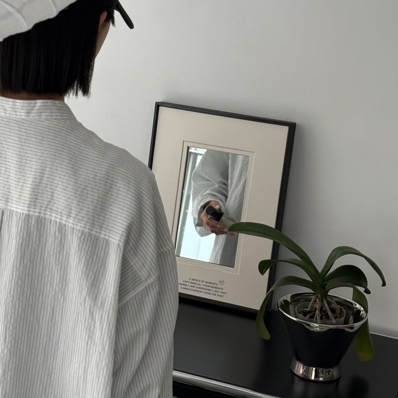 Japandi Black Framed Wall Mirror with Photo Mat Border