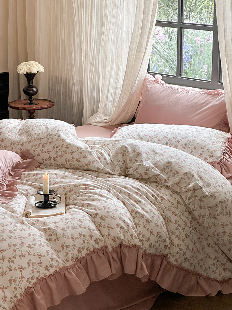 Fleurette Ruffled Double Gauze Bedding Set - Dusk Rose