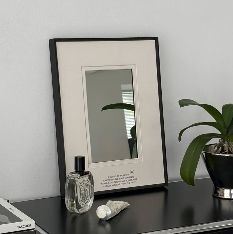 Japandi Black Framed Wall Mirror with Photo Mat Border