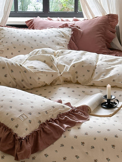 Fleurette Ruffled Double Gauze Bedding Set - Amber Wine