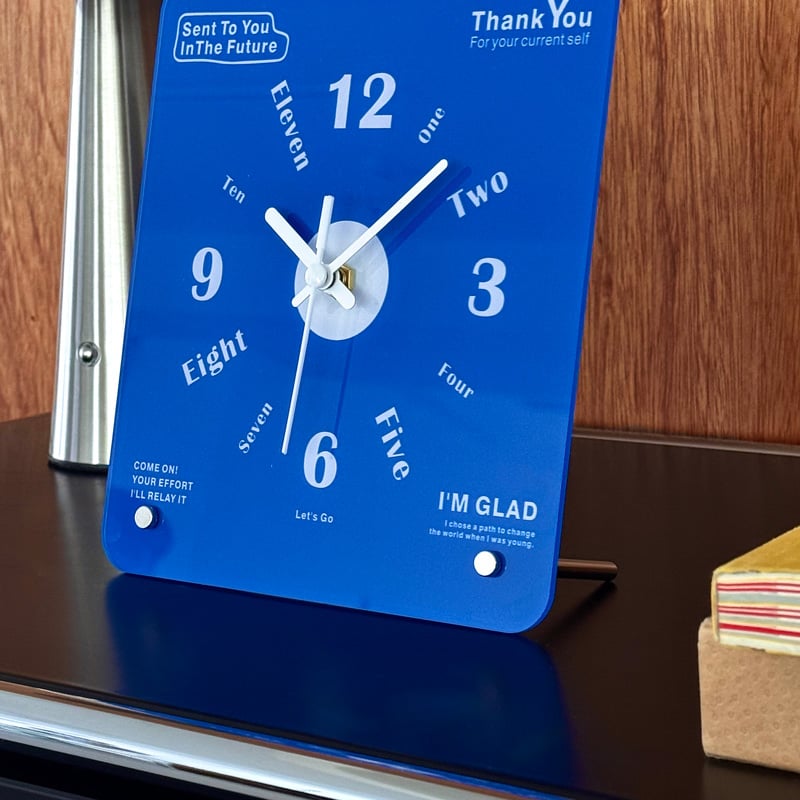 Indie Acrylic Typographic Silent Sweep Table Clock