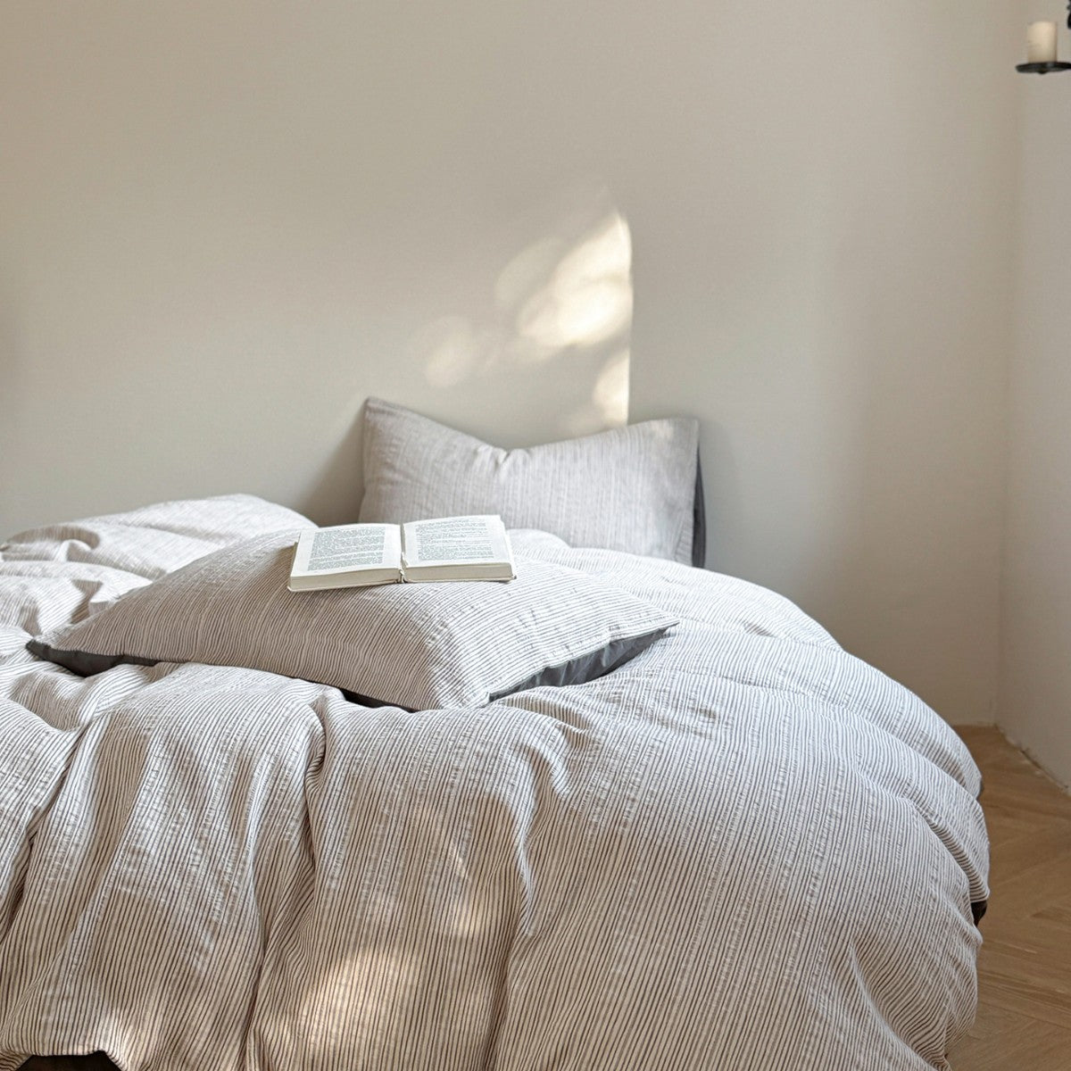Maribel Striped Washed Cotton Bedding Set - Mist Grey