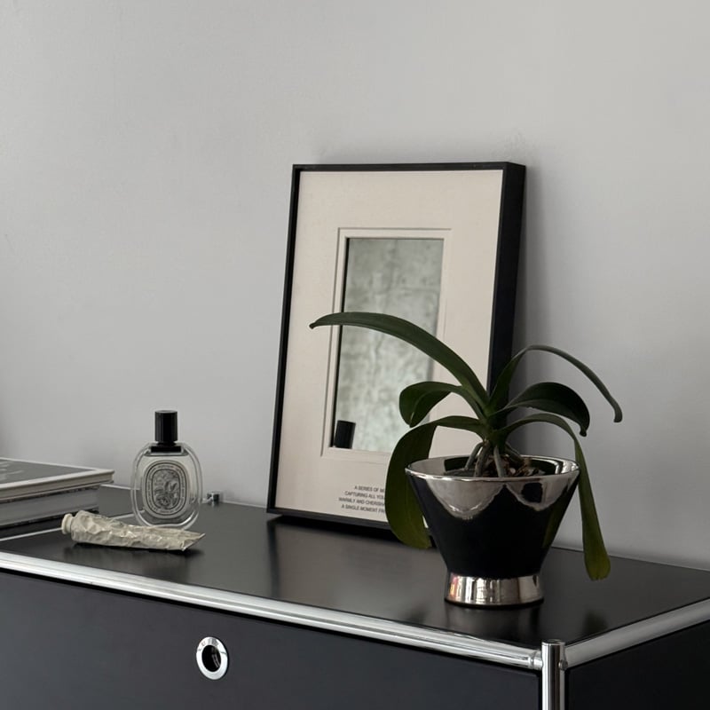 Japandi Black Framed Wall Mirror with Photo Mat Border