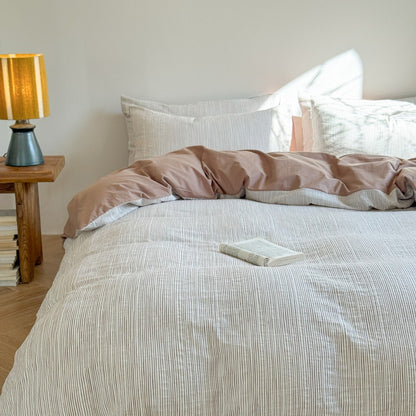 Maribel Striped Washed Cotton Bedding Set - Mocha Brown