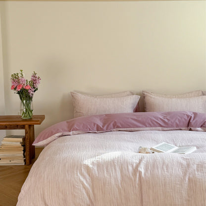 Maribel Striped Washed Cotton Bedding Set - Plum Mauve