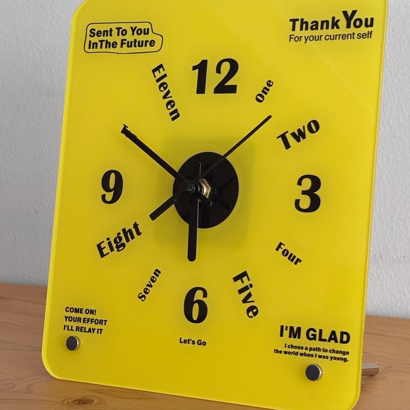 Indie Acrylic Typographic Silent Sweep Table Clock