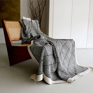Minimal Nordic Diamond Knit Fleece Throw Blanket