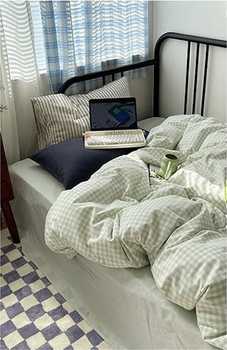 Astrid Gingham Washed Cotton Bedding Set - Mint Green