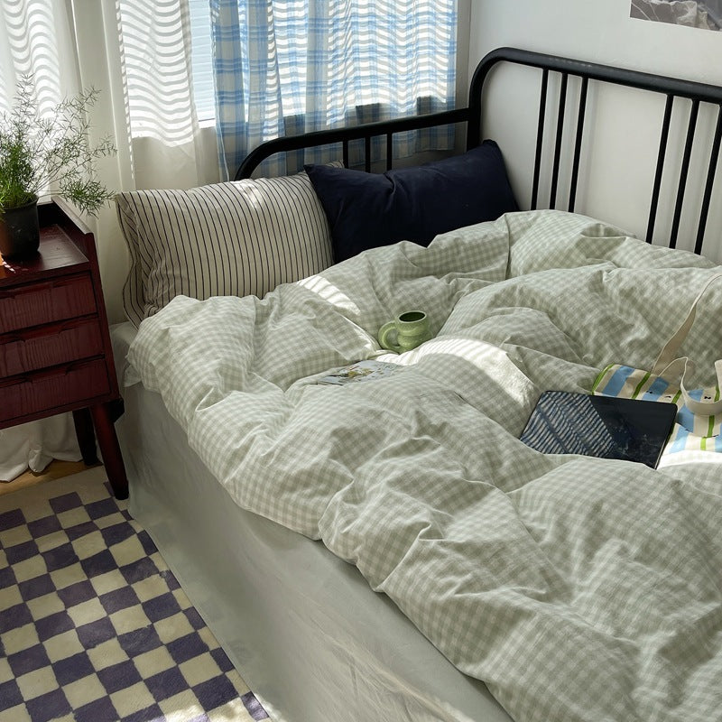 Astrid Gingham Washed Cotton Bedding Set - Mint Green