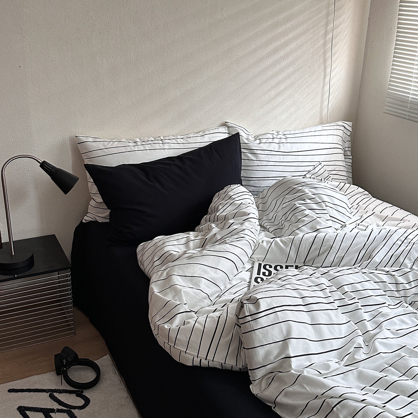 Denholm Pinstripe Washed Cotton Bedding Set - Onyx Pinstripe