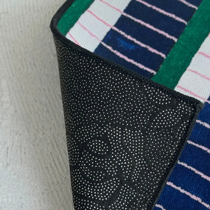 Detail view of the durable TPR non-slip backing on the RoomDen accent rug.
