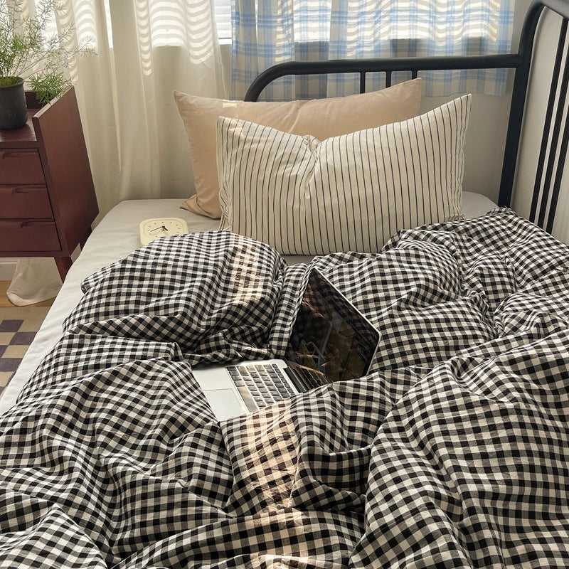 Astrid Gingham Washed Cotton Bedding Set - Charcoal Gingham