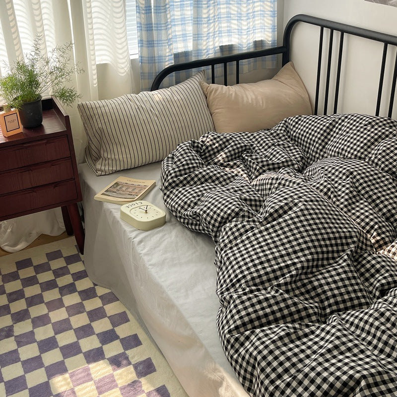 Astrid Gingham Washed Cotton Bedding Set - Charcoal Gingham