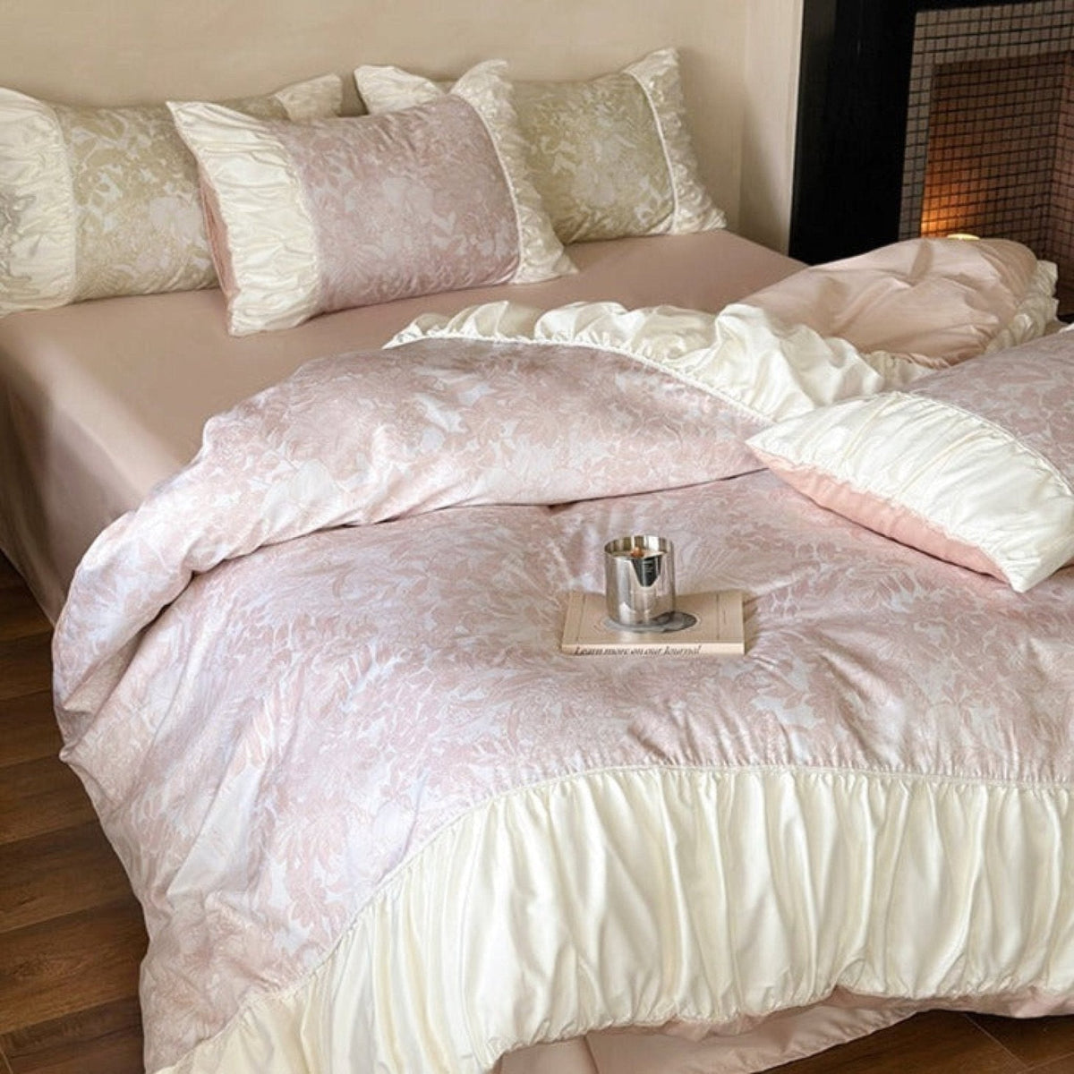 Petal Blush floral ruffle bedding set view 12 - Roomden