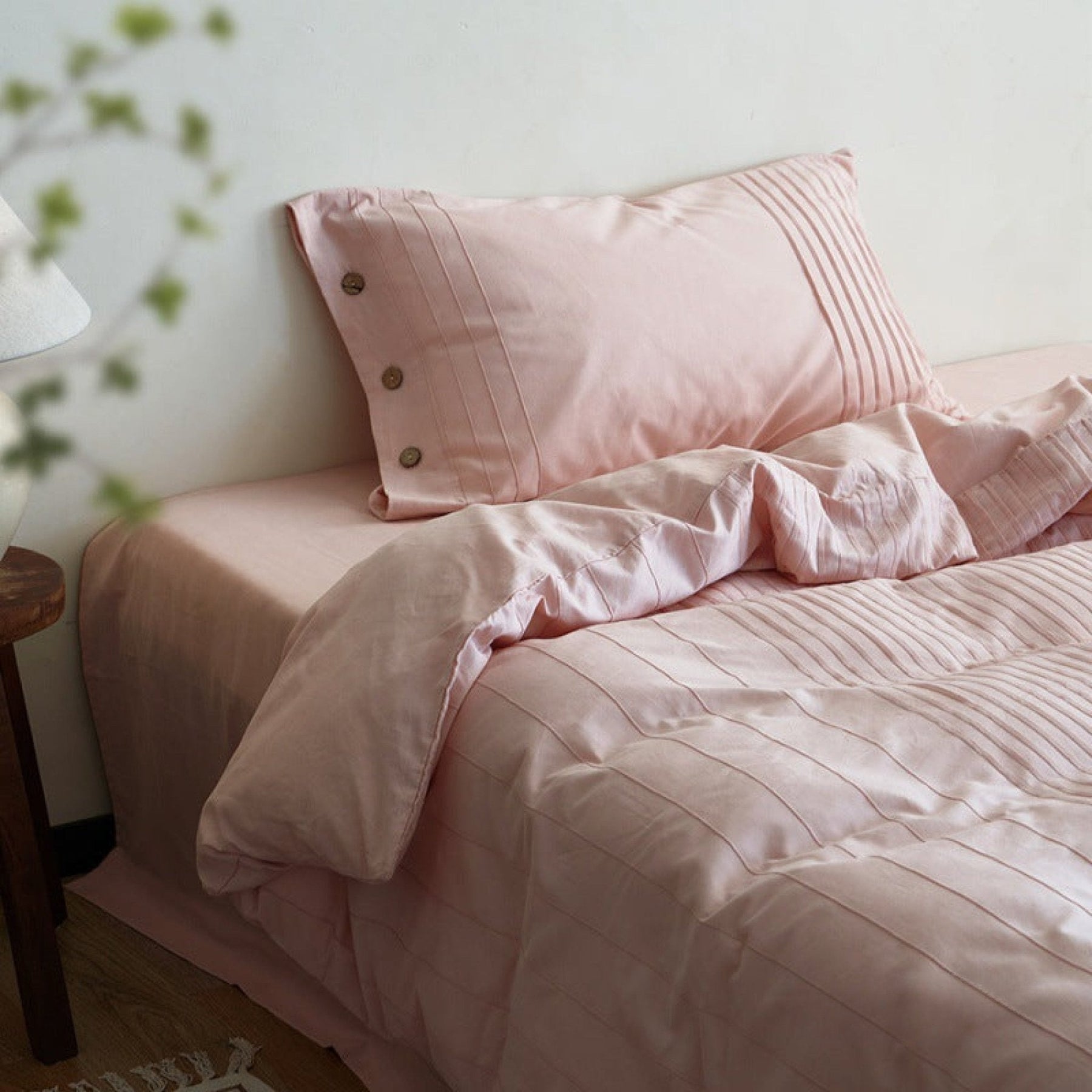 Prescott Pintuck Washed Cotton Bedding Set - Petal Pink
