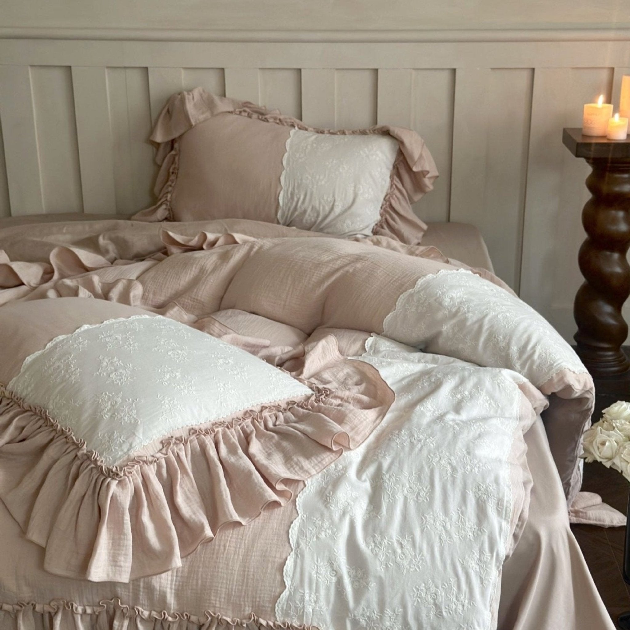 Wisteria Ruffled Double Gauze Bedding Set - Petal Pink
