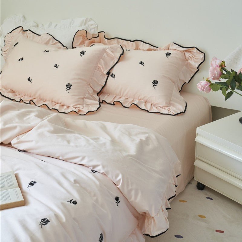 Amandine Rose Embroidered Cotton Bedding Set - Dusty Rose
