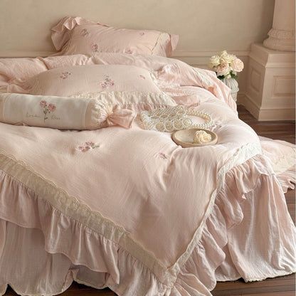 Fleuret Ruffle Lace Cotton Bedding Set - Rose Petal Pink
