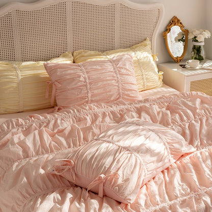 Larkspur Ruched Washed Cotton Bedding Set - Petal Pink
