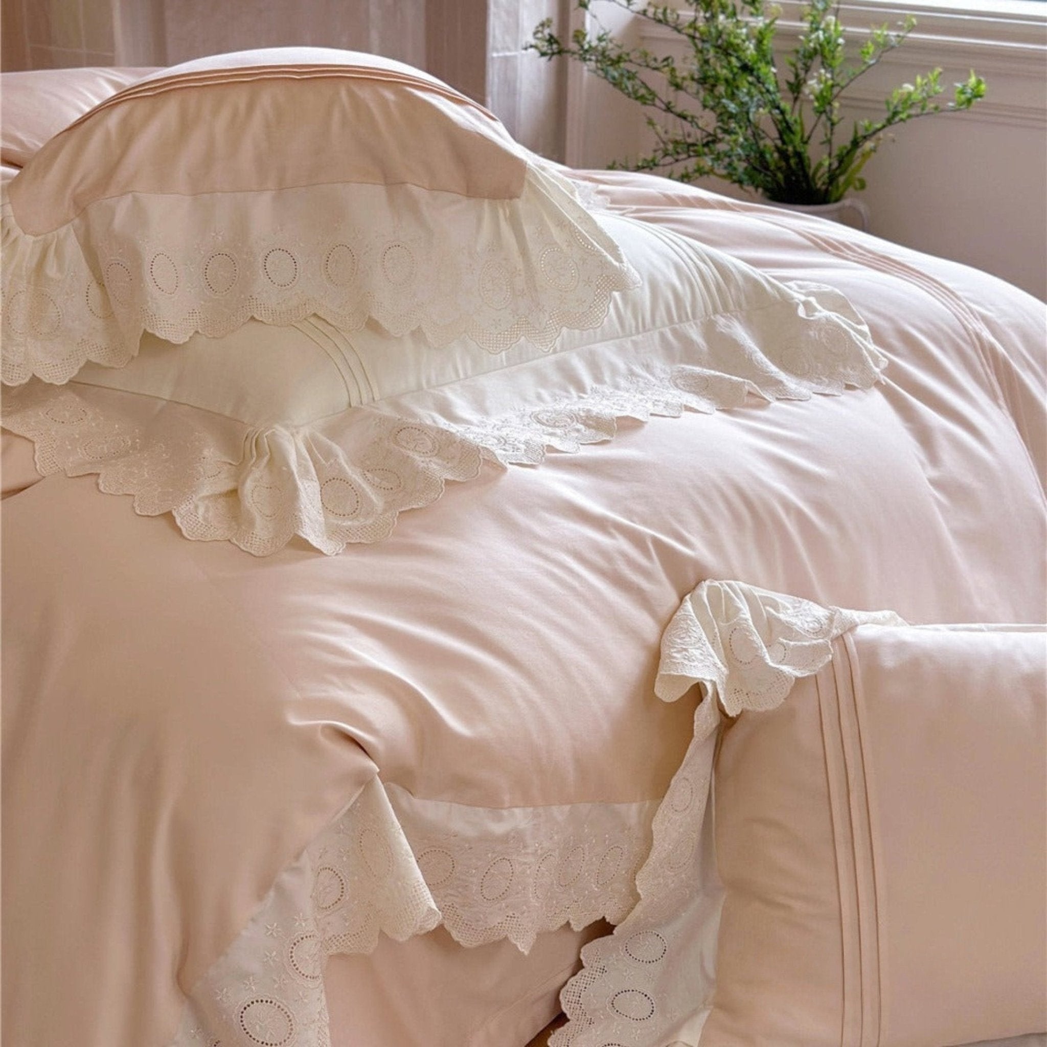 Fernclaire Ruffled Cooling Tencel Bedding Set - Petal Blush