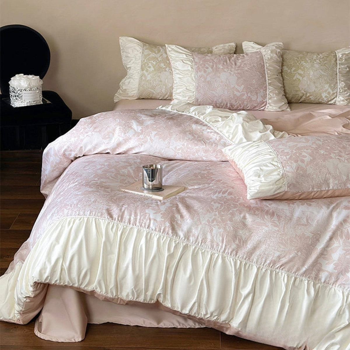 Petal Blush floral ruffle bedding set view 14 - Roomden