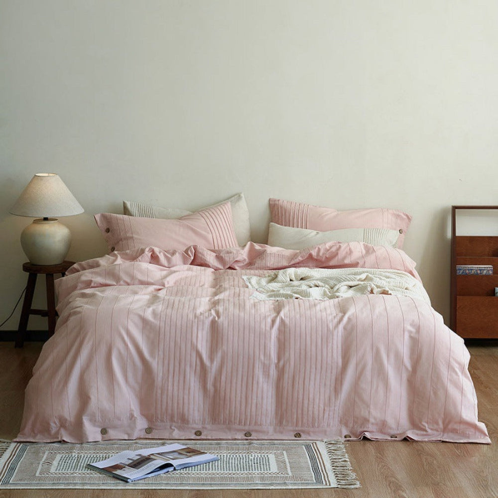 Prescott Pintuck Washed Cotton Bedding Set - Petal Pink